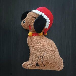 WONDERSHOP DOG TOSS PILLOW BROWN WITH SANTA HAT 14" X 9" NWT